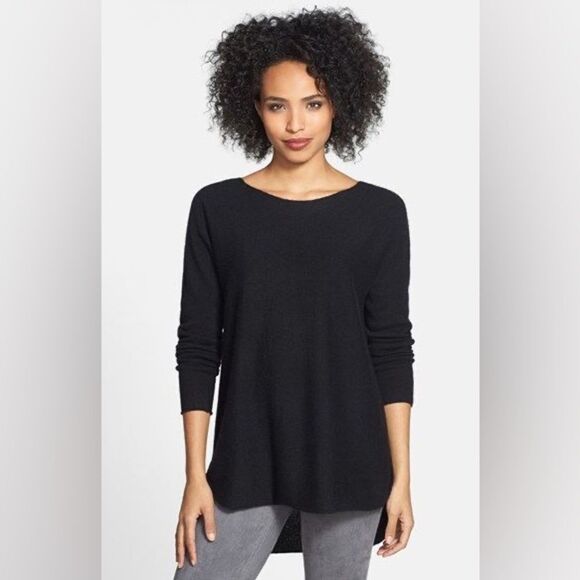 High/Low Cashmere Tunic Sweater in black | Halogen | size medium - Picture 1 of 7